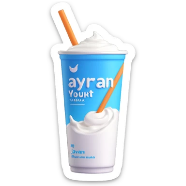 A small carton of Turkish yogurt drink (ayran) with a straw, white and blue packaging sticker
