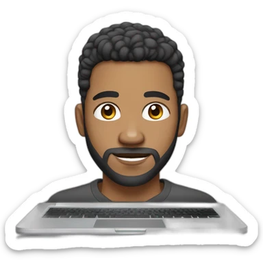 biracial brown man, with beard and skin fade hair cut, on a laptop sticker