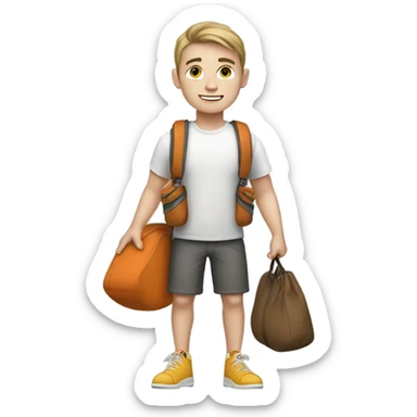 white skin young guy with sport bag sticker