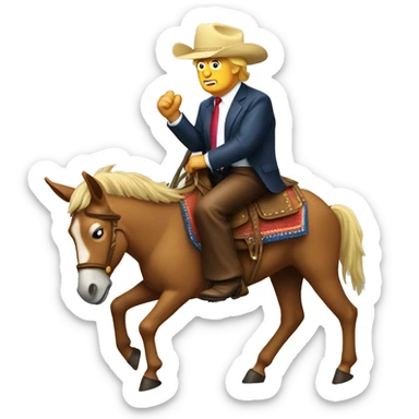 Donald Trump riding a donkey like a rodeo cowboy sticker