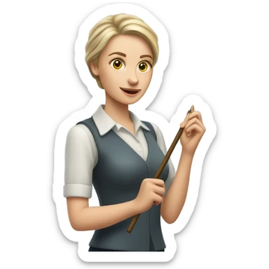 A Ukrainian female teacher holds a magic wand in her hand sticker