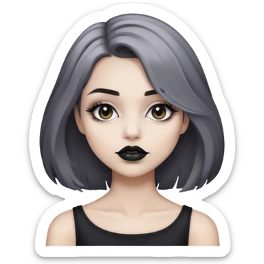 Con gái, tóc ngang vai, nhuộm xám khói, môi đen sticker