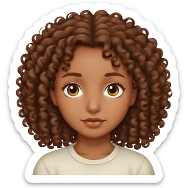 Brown skin girl with brown curly hair with a peaceful face sticker