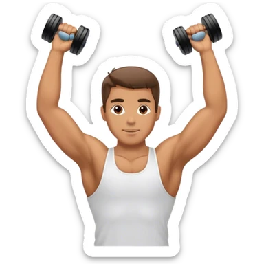 man holding dumbbells raises arms to front to salute sticker