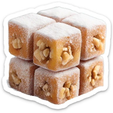 Turkish delight stacked cubes with chopped walnuts and covered with powdered sugar  sticker