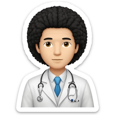 A young male slim doctor with long black afro hair which covered his forehead sticker