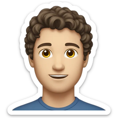 young caucasian male with darkbrown slightly curly hair, shaved sticker