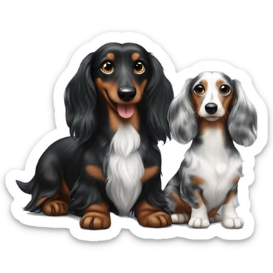 Long-haired black merle dachshund with little one  sticker
