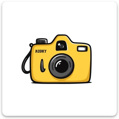 Hand-drawn vintage Kodak camera with yellow casing sticker