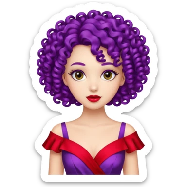 Fashion Model with Purple Curls, red dress sticker