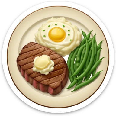 'meat and two veg' with steak, green beans, and mashed potatoes sticker