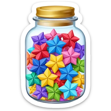 a glass jar filled with colorful origami lucky stars sticker
