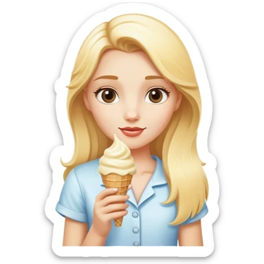 A blonde girl holding a vanilla  sticker