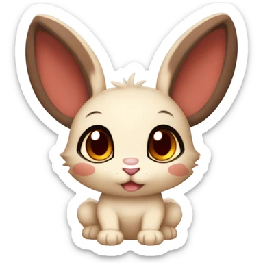 Cute, Chibi, Anthro, Fur-Sona, Dark-Brown, Normal-type-Ground-type Tan-Rabbit-Fakémon with Dark-Red eyes, beige belly, beige paws, beige feet, beige freckles, full body sticker
