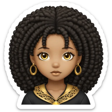 Create the same black chibi girl with long afro hair and beautiful gold eyes 20 times with different expression sticker