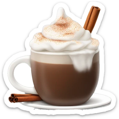 A steaming cup of hot chocolate topped with whipped cream and a sprinkle of cinnamon sticker