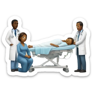 a woman gives birth and doctors stand nearby sticker