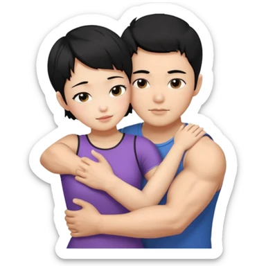 buff korean Man black hair hugging girl with black pixie cut  sticker