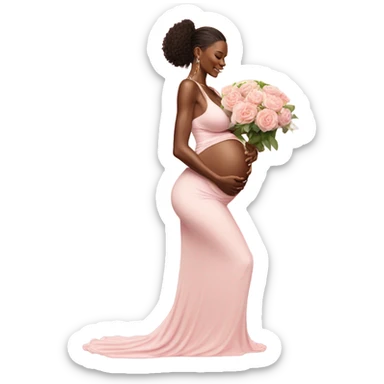 Realistic Photo of a Victoria secret model pregnant posing with flowers at her baby shower  sticker