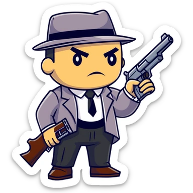 mafia gangster with tommy gun sticker