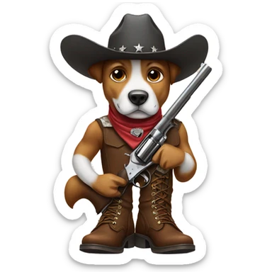 Dog holding a gun with cowboy boots on  sticker