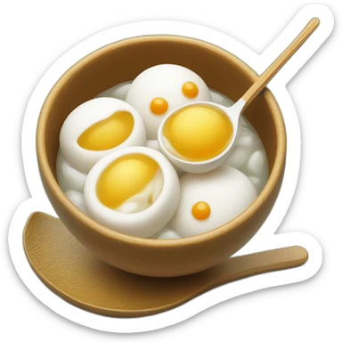 Tang yuan in a bowl with a spoon sticker