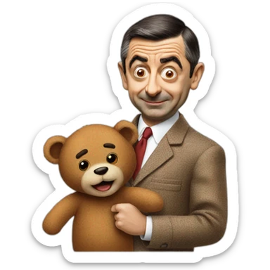 Mr bean with teddy sticker