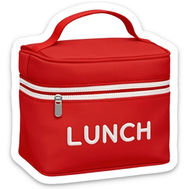 red lunch bag with the word lunch on it sticker