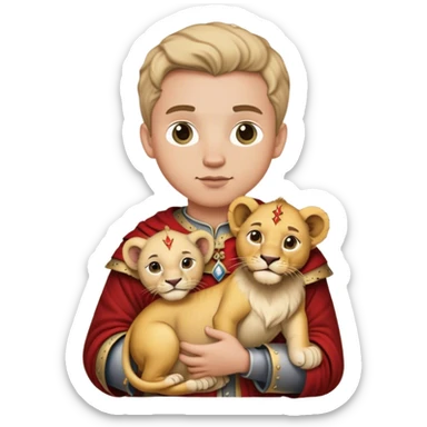 Little medieval duke with lion cub sticker