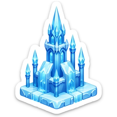 ice palace object icon, crystal ice palace, tall icy towers, transparent blue ice walls, sparkling details, soft glow, 3D cartoon, mobile game icon style, centered, clean background, soft shadow, no text, no watermark



 sticker