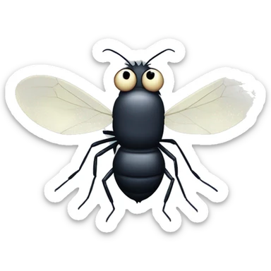 A midge (very tiny fly from scotland) looking like a vampire (with two protruding teeth), view from face/profile, looking like embarassed, looking cute sticker