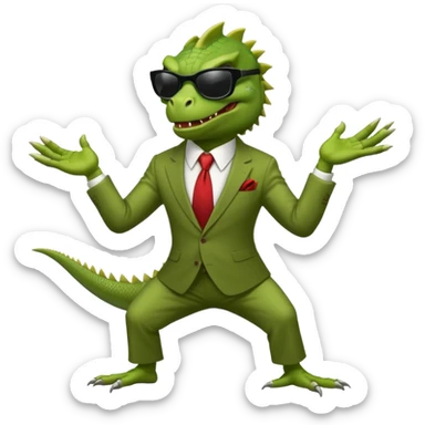capitalist iguana banker godfather with black sunglasses breakdance scaring sticker