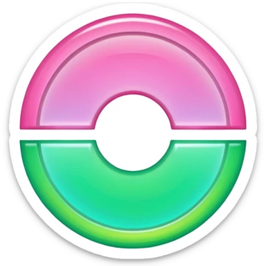 an emoji with a split magical circle, half pink and half green, glowing, mystical energy sticker
