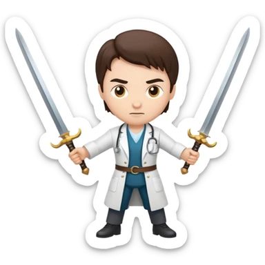 Doctor fighting lawyer with swords sticker