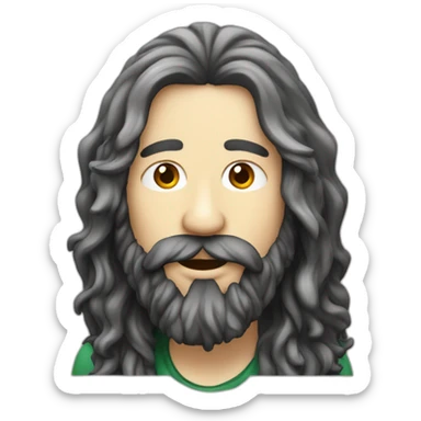 Long haired rocker with beard eating pizza sticker