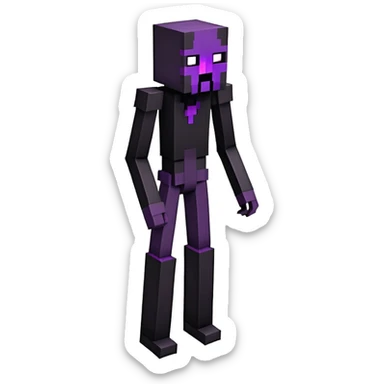 Minecraft Enderman full body, tall black blocky character with purple eyes sticker