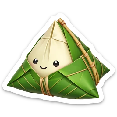 Dragon Boat Festival rice dumplings Zongzi wrapped in bamboo leaves, simplified emoji style with bold outlines and bright colors, cartoon style traditional pyramid-shaped food sticker