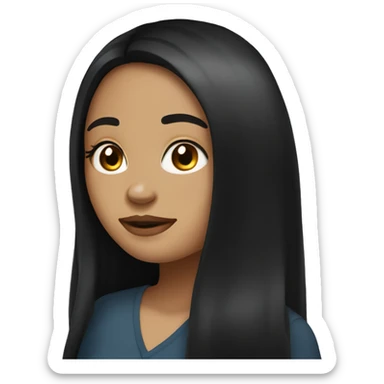 girl with black long hair side part and a while shit light skin colot sticker