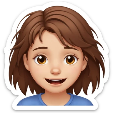 A girl with messy hair who has sadness on her face but laughs sticker