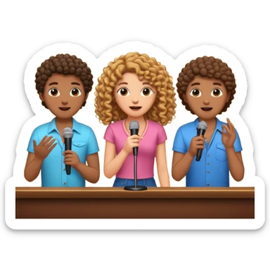 3 amigas en un karaoke cantando una chica rizada y las oreas pelo liso sticker