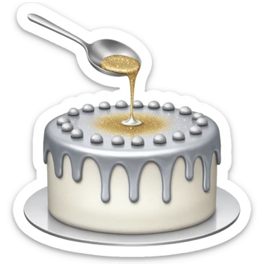 silver glitter being poured onto a cake with spoon  sticker
