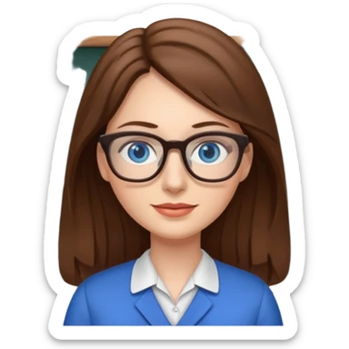 long brown hair blue eyes glasses teacher female sticker
