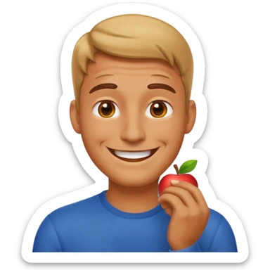 Apple emoji man smiling with hands on his neck sticker