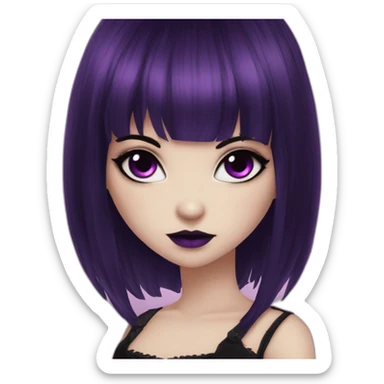 Elissabat -with bangs -long-hair-dark-plumpurple-and-black-vampire-goth-makeup-pinkeyes-romanticgothcloses- sticker