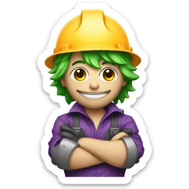 Cute joker with crossed arms with construction helmet sticker