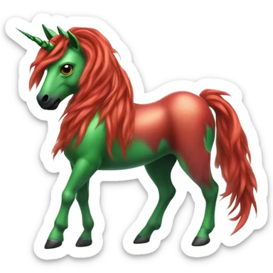 four-legged red unicorn white a green amazon alien woman, on a unicorn sticker