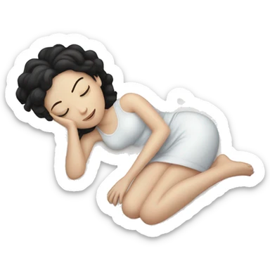 pale white girl dark hair sleeping on her bed on pillow sticker