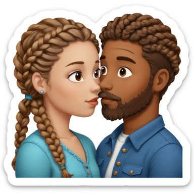 brown skinned man with braids and a beard kissing a white woman with curly brown hair  sticker