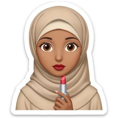 Turkish beautiful finish Konya girl eyes with brown beige hijab islamic dress and had on her hand lipstick sticker