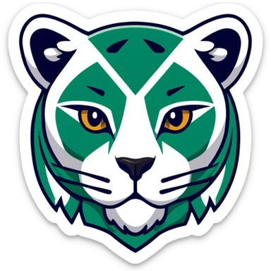 Ancient Egyptian style profile of jaguar with strict geometric lines, flat hieroglyphic style, only white and deep dark green, no curved lines, angular shapes only sticker